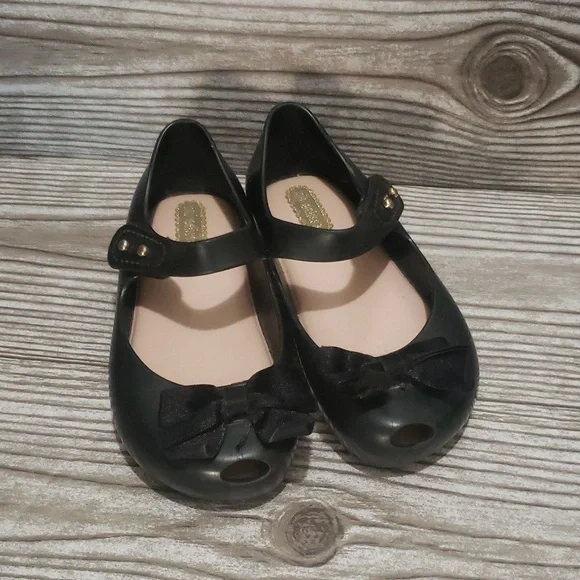 Mini Melissa Shoes Mini Melissa Black Mate Peep Toe With Bow